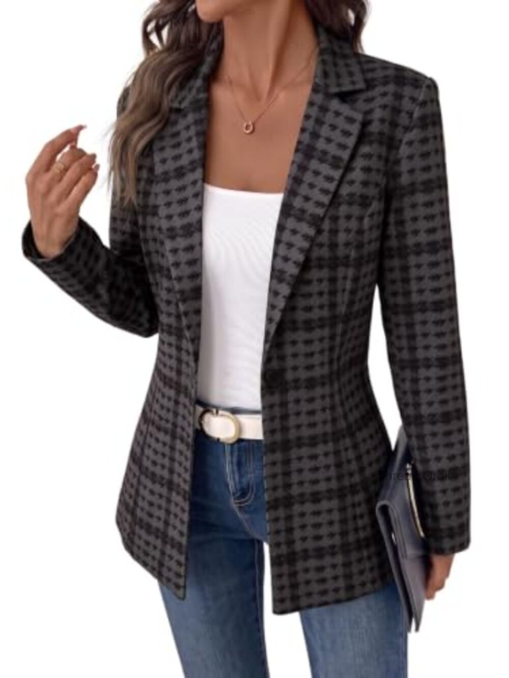 Women's Double-Breasted Houndstooth Blazer Business Casual Jacket